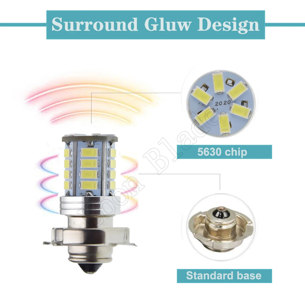 1Pcs P26S Motorcycle LED Headlight 26SMD Scooter Moped Bulb 6V 12V 24V 30V White Light 3.5W ATV Motor Motorbike Head Lamp 6000K