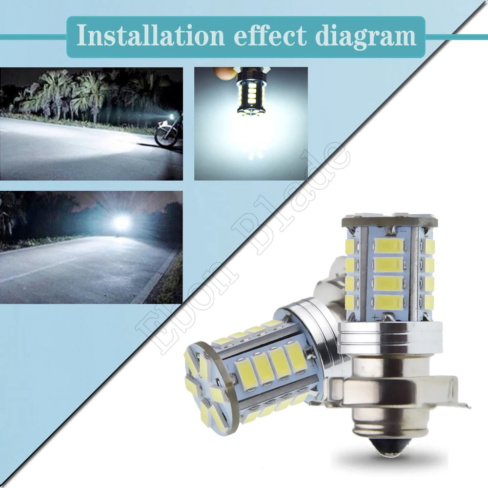 1Pcs P26S Motorcycle LED Headlight 26SMD Scooter Moped Bulb 6V 12V 24V 30V White Light 3.5W ATV Motor Motorbike Head Lamp 6000K