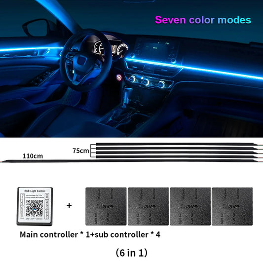 Universal LED Ambient Light Car Interior Symphony Fullcolor Streamer RGB 64Color Hidden Acrylic Strip Decoration Atmosphere Lamp